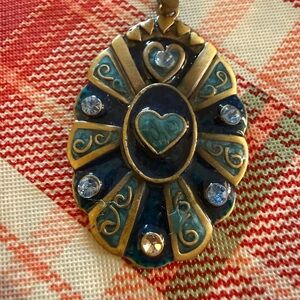 Gold and Blue Heart Pendant Necklace
